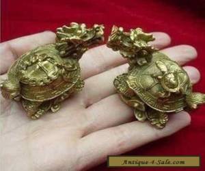 Item Traditional double carved exquisite old copper dragon turtle statue for Sale
