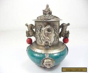 Item Chinese Vintage Collection Handmade Silver Dragon Jade Incense Burner NR for Sale