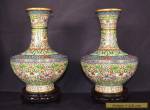  LOVELY PAIR OF LARGE VINTAGE CHINESE CLOISONNE VASES ON WOODEN STANDS for Sale