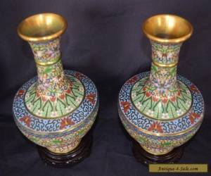 Item  LOVELY PAIR OF LARGE VINTAGE CHINESE CLOISONNE VASES ON WOODEN STANDS for Sale