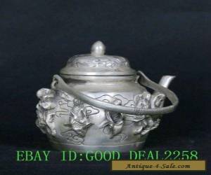 Item Tibet Tibetan Silver Copper Hand-Carved Ba Xian Teapot Pot w Qianlong Mark  for Sale