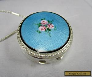 Item Antique Webster Sterling Silver Blue Guilloche Enamel Compact with Wrist Chain for Sale