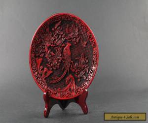 Item Oriental Vintage Delicate Lacquer Handwork carved flower and bird Plate C527 for Sale