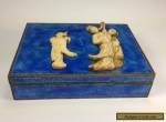 ANTIQUE CHINESE BLUE ENAMEL HUMIDOR BOX WITH CARVED BOVINE BONE INSET for Sale