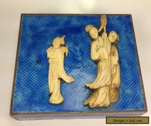 Item ANTIQUE CHINESE BLUE ENAMEL HUMIDOR BOX WITH CARVED BOVINE BONE INSET for Sale