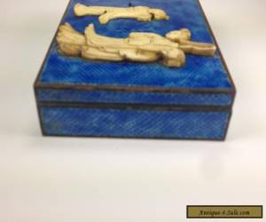 Item ANTIQUE CHINESE BLUE ENAMEL HUMIDOR BOX WITH CARVED BOVINE BONE INSET for Sale
