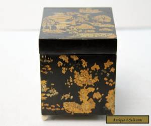 Item Antique Chinese Black  Lacquer Wood Box Square Gilt Gold decoration for Sale