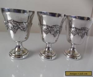 Item VINTAGE KENSON 3 SILVER PLATED GOBLETS DECORATIVE GRAPE DESIGN for Sale