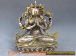 Chinese Silver Bronze Gilt Tibetan Buddhism Statue --- 4 Arm Tara Buddha for Sale