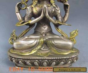 Item Chinese Silver Bronze Gilt Tibetan Buddhism Statue --- 4 Arm Tara Buddha for Sale