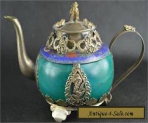 Item Chinese Vintage Collectibles Jade&Cloisonne Armored Miao Silver Dragon TeaPot for Sale