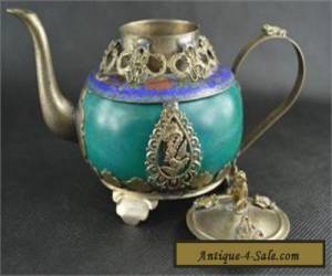 Item Chinese Vintage Collectibles Jade&Cloisonne Armored Miao Silver Dragon TeaPot for Sale