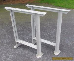 Item Vintage Pair Grey Industrial Mid Century Steel Work Bench Table Legs for Sale
