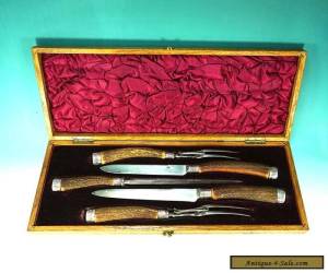 Item Harrison Bros & Howson Sterling Silver Stag Antler Carving Set 1887 Inlaid Box for Sale