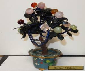 Item CLOISONNE ENAMEL ROSE QUARTZ JADE FLORAL FRIUT STONE BLOSSOM TREE for Sale