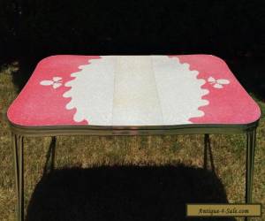 Item Vintage Retro Red White Cracked Ice Formica & Chrome Diner Kitchen Table w Leaf for Sale