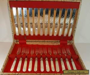 Item 24 ANTIQUE HUKIN & HEATH SILVER PLATED MOTHER OF PEARL DESSERT KNIVES & FORKS for Sale