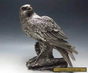 Item Chinese Old Silver Bronze Handwork Carved Eagle Statue w Xuande Mark  for Sale