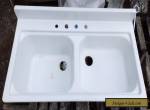 Vintage Steel White Porcelain Double Basin Deep Shallow Old Kitchen Sink 5288-15 for Sale