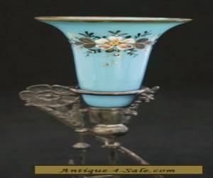 Item Lovely 1880 Victorian Aesthetic Meriden Silver Blue Opaline Glass Epergne Vase for Sale