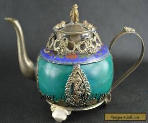 Item Chinese Vintage Collectibles Jade & Cloisonne Armored Miao Silver Dragon Tea Pot for Sale