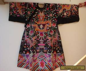 Item  Chinese Antique Embroidered Black fabric Robe 19c Dragons Koi Clouds SALE! for Sale