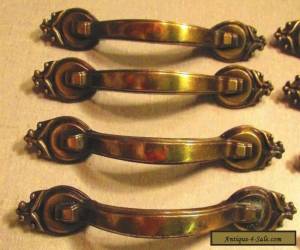Item Vintage Lot of 8 Antique Brass Amerock Door/Drawer Pull Handles #735-1 for Sale