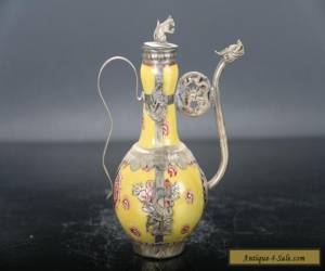 Item Retro painted peony Tibetan silver inlay porcelain tea pot and rat lid E710 for Sale