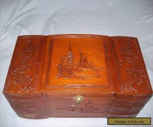 Item Vintage 1950s Large Asian Carved Wooden Jewelry Box for Sale