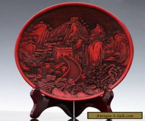 Item Oriental Vintage Delicate Lacquer Handwork carved Great Wall Plate  for Sale