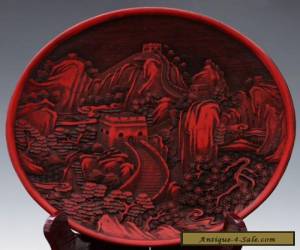 Item Oriental Vintage Delicate Lacquer Handwork carved Great Wall Plate  for Sale