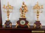 Antique Victorian French Rouge Marble Mantle Clock Set Garnitures - Fritz Marti for Sale
