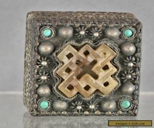 Item Beautiful Antique Tibetan Silver Box With Set Old Jade & Turquoise Bead for Sale