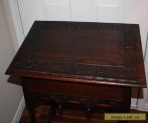 Item c. 1900 Antique English Carved Oak Lamp Table Side Table Nightstand for Sale