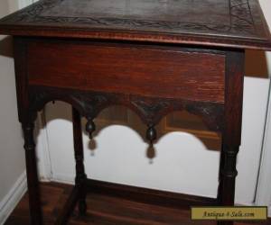 Item c. 1900 Antique English Carved Oak Lamp Table Side Table Nightstand for Sale