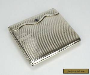 Item German solid silver ribbed cigarette case box with sapphire cabochon 1900 for Sale