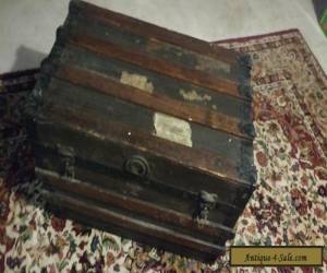 Item Vintage Wooden Flattop Steamer Trunk luggage BROWN coffee table antique Box for Sale