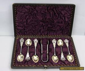 Item Antique Ainsworth Taylor & Co EPNS 6 Spoons & Sugar Tongs in Original Box C1895 for Sale