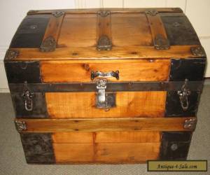 Item ANTIQUE STEAMER TRUNK VINTAGE VICTORIAN RUSTIC WOODEN FLAT TOP CHEST C1890 for Sale