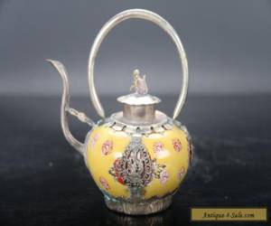 Item Exquisite hand-painted floral Tibetan silver inlay porcelain teapot  E712 for Sale