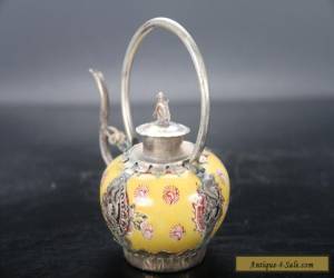 Item Exquisite hand-painted floral Tibetan silver inlay porcelain teapot  E712 for Sale