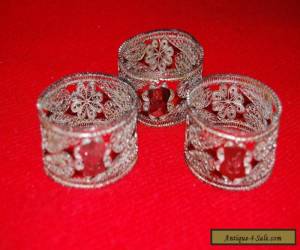 Item Antique Silver Plate Filigree Napkin Rings Set of 3 for Sale