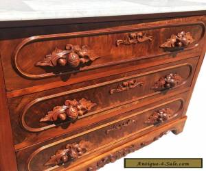 Item Antique Eastlake Carved Walnut Marble Top Dresser w/ Glove / Jewelry Drawers for Sale