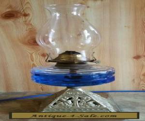 Item ANTIQUE LARGE "CLEAR GLASS OIL KEROSENE LAMP WITH SOLID BRASS BASE "  for Sale
