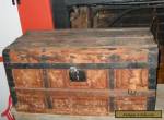 Antique Small Steamer Trunk Wooden Brides Chest Wallpaper Lined 1800s for Sale