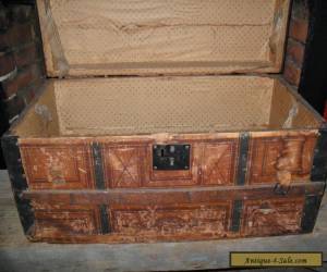 Item Antique Small Steamer Trunk Wooden Brides Chest Wallpaper Lined 1800s for Sale