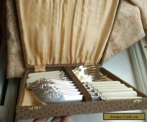 Item Old Vintage Antique English Silver Plate Fish Cutlery Set Boxed C.1920 Complete for Sale