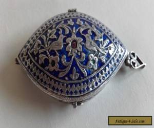 Item Antique Vintage Persian Silver~ Middle Eastern Blue Enamel Box with birds  for Sale