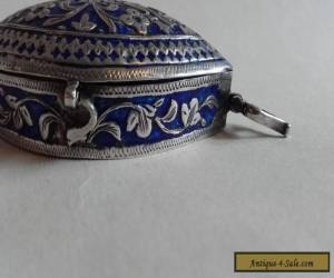Item Antique Vintage Persian Silver~ Middle Eastern Blue Enamel Box with birds  for Sale