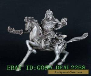 Item Cupronickel Handwork Carved Hero Guangong Horse Riding Statue  for Sale